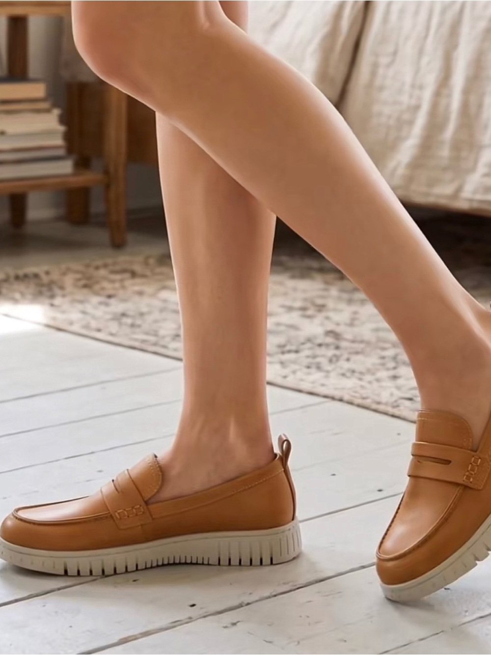 Women's Tan Slip-On Penny Loafers with Cushioned Sole 8.5